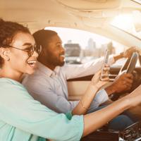 Couple using GPS navigation