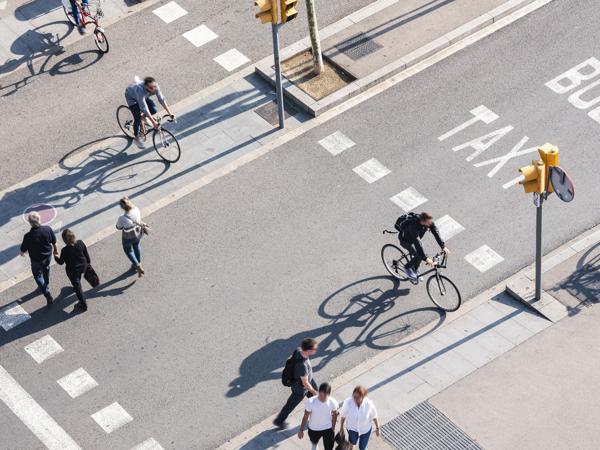 People cycling and walking in a smart city