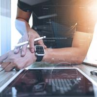 Website designer using tablet